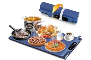 HGUNBI Food Warming Mat,Fast Heating Silicone Electric Warming Tray with 3 Level Temperature and 3 Level Timer, Roll Up Buffet Hot Plates Heat Pads