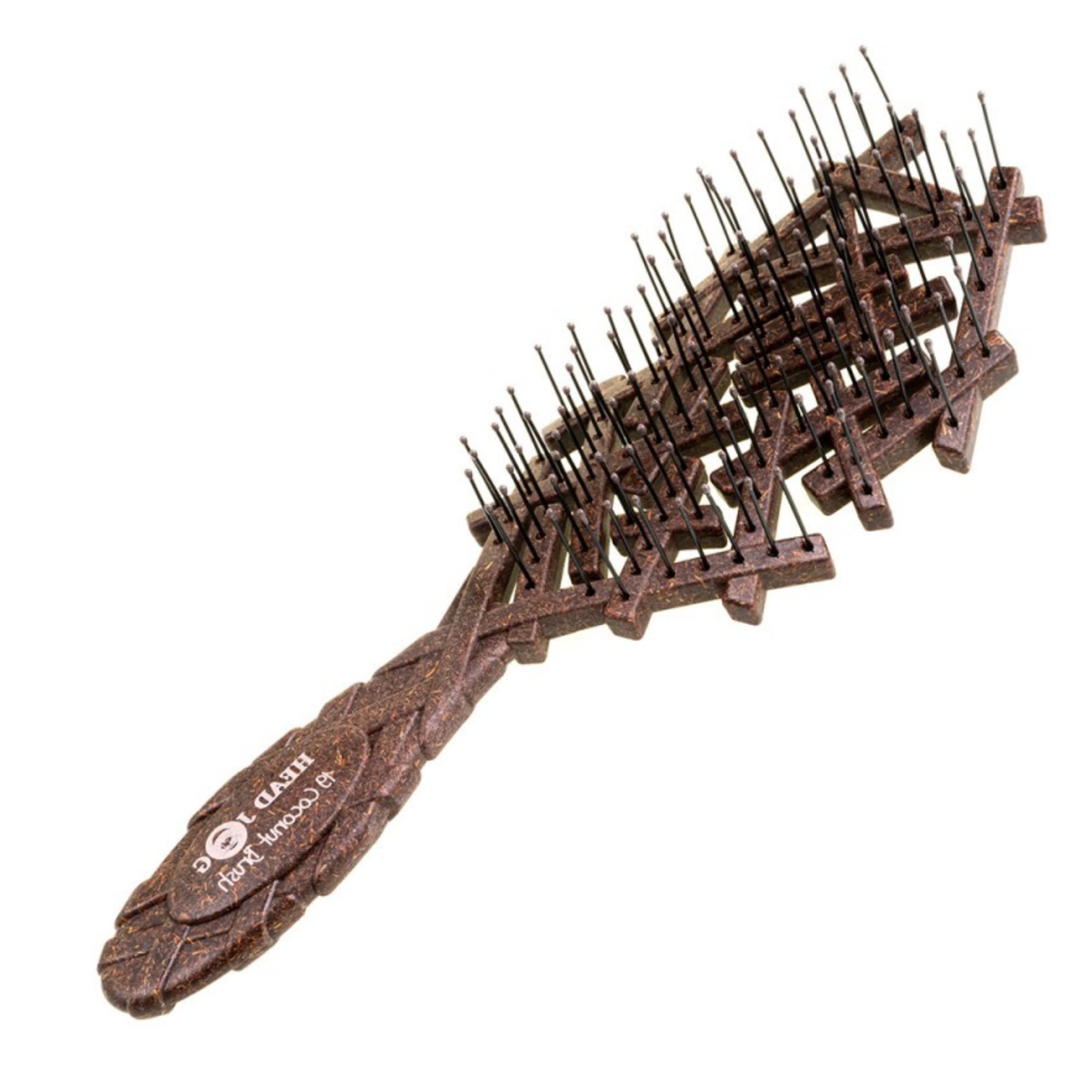 Head Jog 19 Coconut Brush – Eco-Friendly Detangler with Flexible Bristles for Wet or Dry Hair – Made from Coconut Husk – Gentle Detangle Hair Brush for Women and Men in Cocoa
