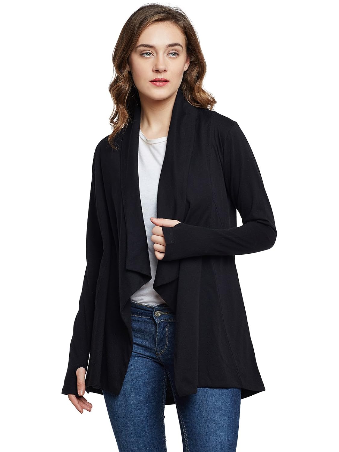 hypernation black color cotton waterfall shrug for women(hypw01869)