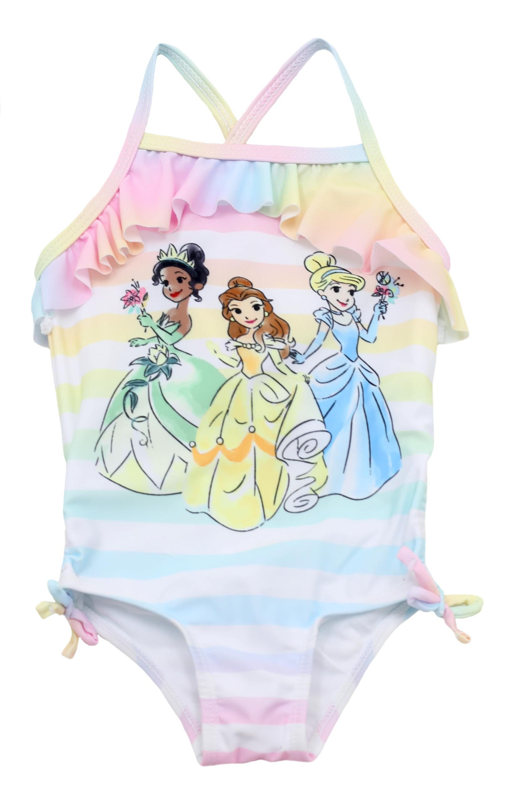 Photo 1 of Disney Princess One Piece Swimsuit for Girls - Tiana, Cinderella, Belle, Green/Blue/Yellow, 18M