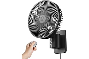 SHINEBELLA 8.5-Inch Quiet Wall-Mounted Oscillation Fan with Remote & Timer, 4-Speed Adjustable for Small Bathrooms, Indoor Bedroom Cooling for RV, Adjustable Tilt, 5.92 ft Cord, Garage Cooling Fan for Home