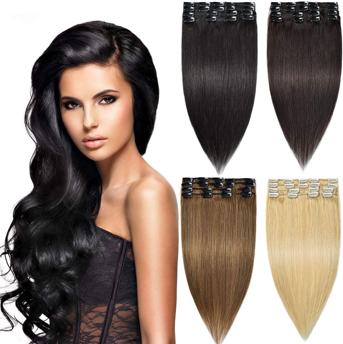 Modernfairy Hair Remy Human Hair Extensions Clip in for Women 8Pcs 18 Clips 75g Remy Clip in Hair Extensions Light Brown