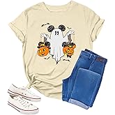 Halloween Shirts for Women Pumpkin Shirt Spooky Ghost Tshirts Fall Halloween Spooky Season Cute Short Sleeve Tee Tops