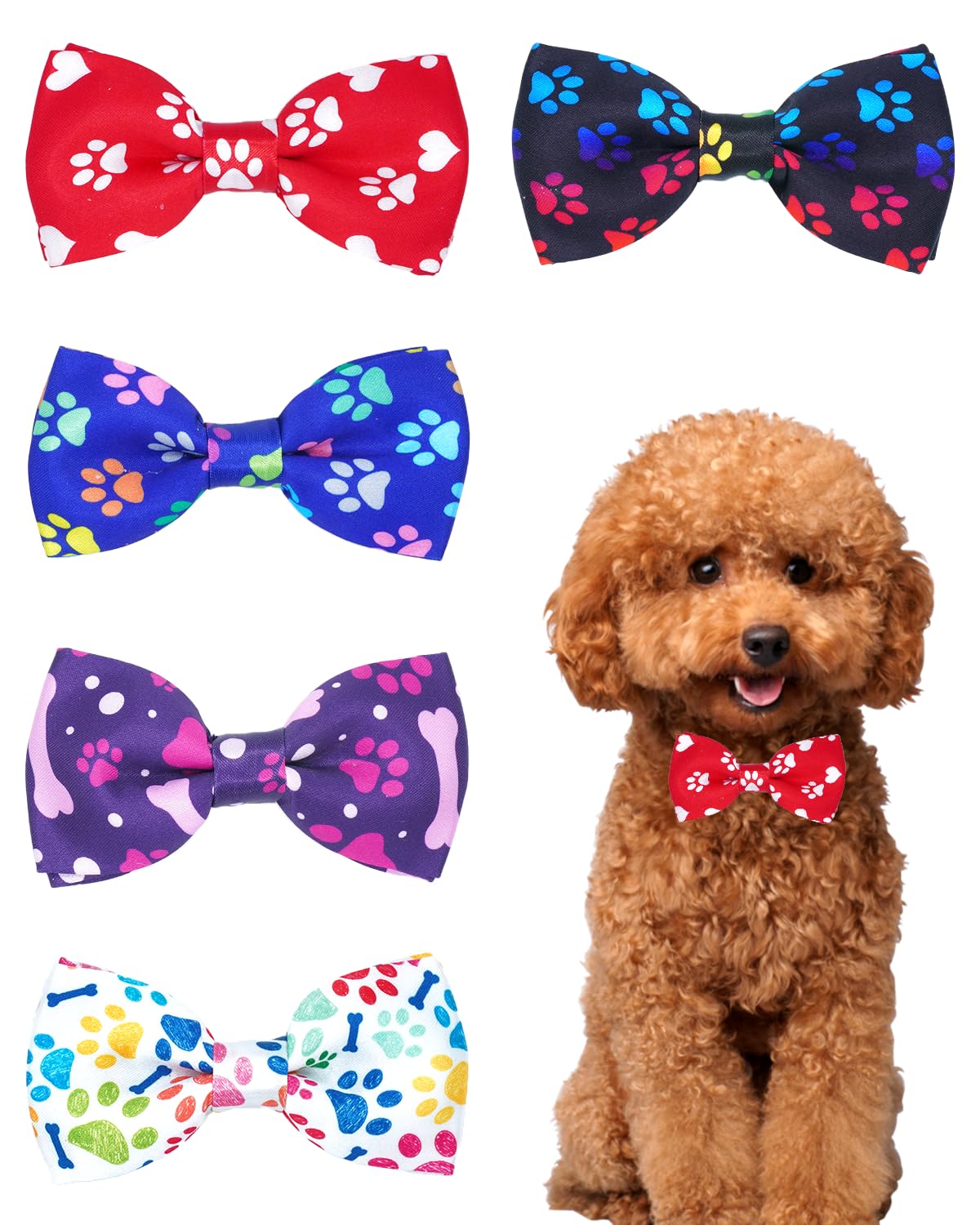 BIPY 5 Pack Paw Bone Small Dogs Collar Attachment Bow Ties Puppies Cats Collar Slide on Charms Bow Ties Small Animals Collar Accessories for Costume Birthday Party