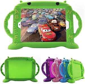 CHINFAI iPad Case for Kids, iPad 2017 2018 9.7 inch Case/iPad Pro/iPad Air 1 2 Cute Cartoon Case, Shockproof Silicone Protective Cover with Self Stand [BPA Free][Side Handles] (Green)