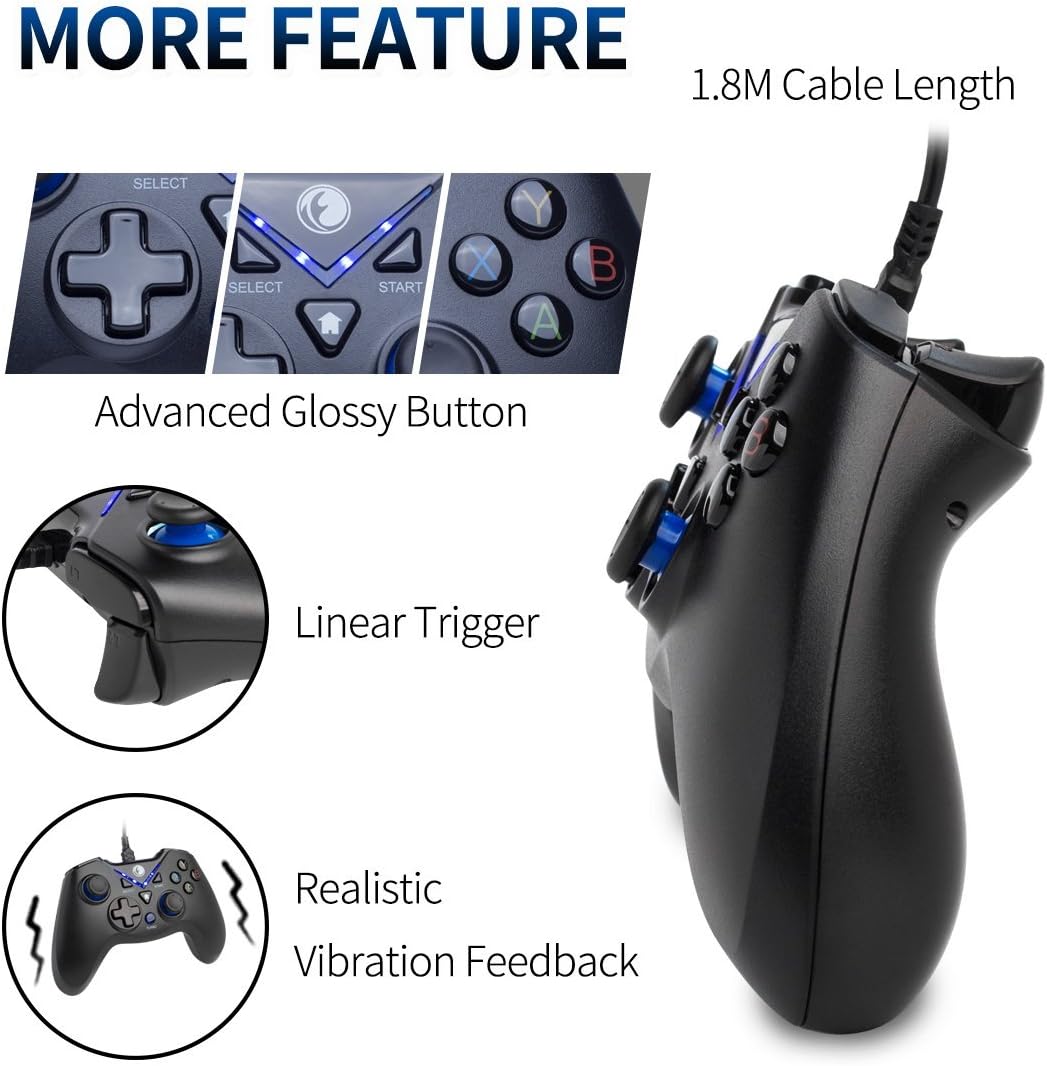 IFYOO ZD V-one Wired Gaming Controller USB Gamepad Joystick for PC(Windows XP/7/8/10) & Playstation 3 & Android & Steam (V-one[Black&Blue]): Computers & Accessories