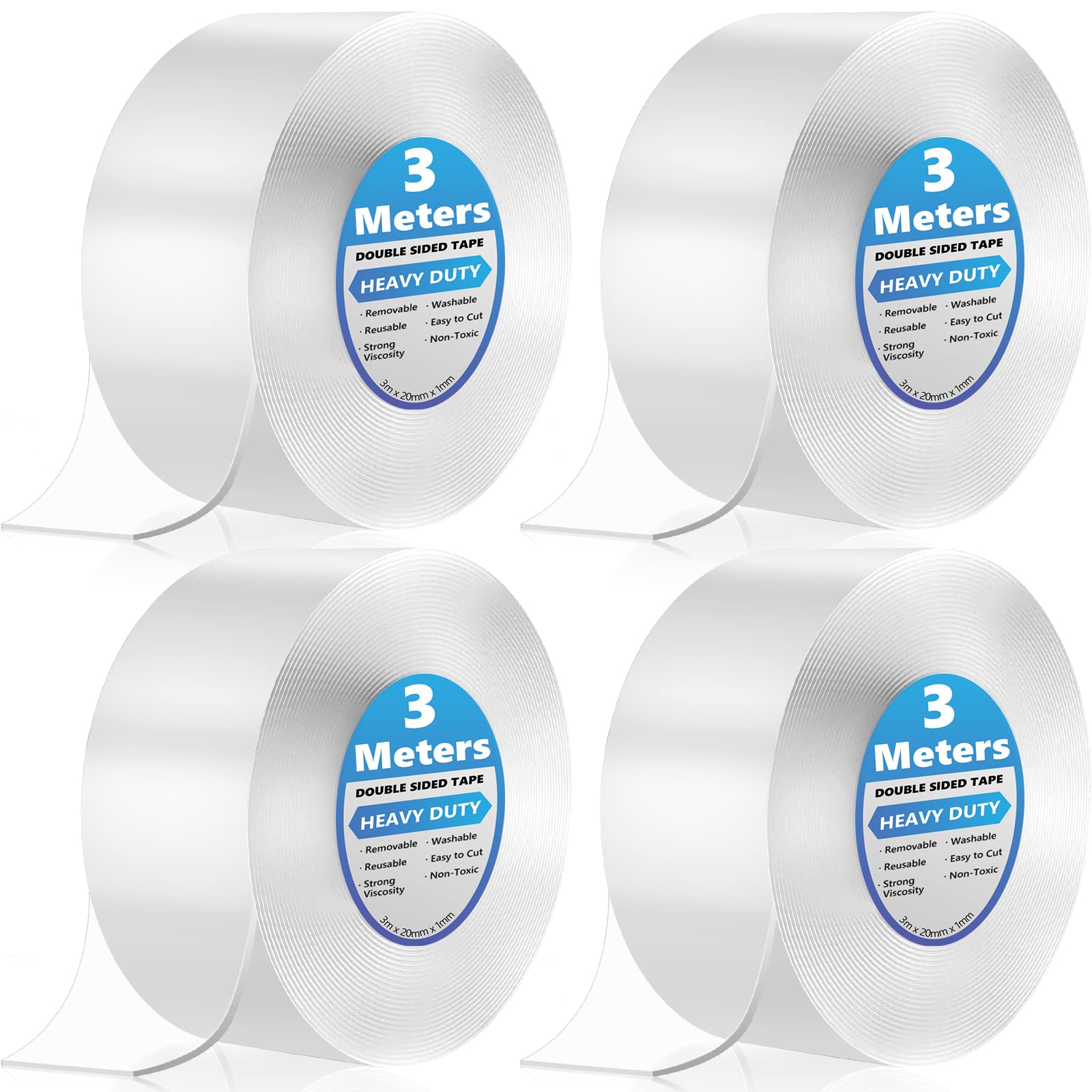12M/40FT Double Sided Tape Heavy Duty, 4 Rolls Double Sided Sticky Tape Carpet Tape, Removable Reusable Traceless Transparent Strong Nano Mounting Tape for Walls, Photos, Posters, Kitchen, Party, Car1