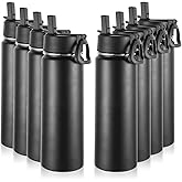 Volhoply Insulated Water Bottles with Straw Bulk 8 Pack, 22 oz Stainless Steel Sports Bottle with Lid,Double Walled Vacuum Metal Cups with Wide Mouth, Reusable Water Flask for School(Black,8 Set)
