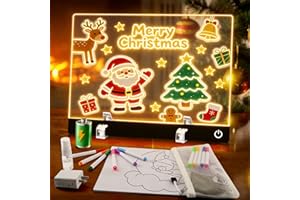 Scettar Rechargeable LED Note Board with 7 Colors,14"×10" Inches Acrylic Light Up Drawing Board with 5 Modes, Lumiboard Led Drawing Board with Stand, 12 Markers, Spray Bottle & Tracing Book