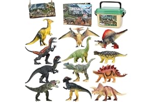 FRUSE Jurassic Dinosaur Toys,12 PCS Realistic Jumbo Dinosaur Figurines,Educational Dino Figure Playset w/Information Dino Book,Dinosaur Toys for Kids 3-5