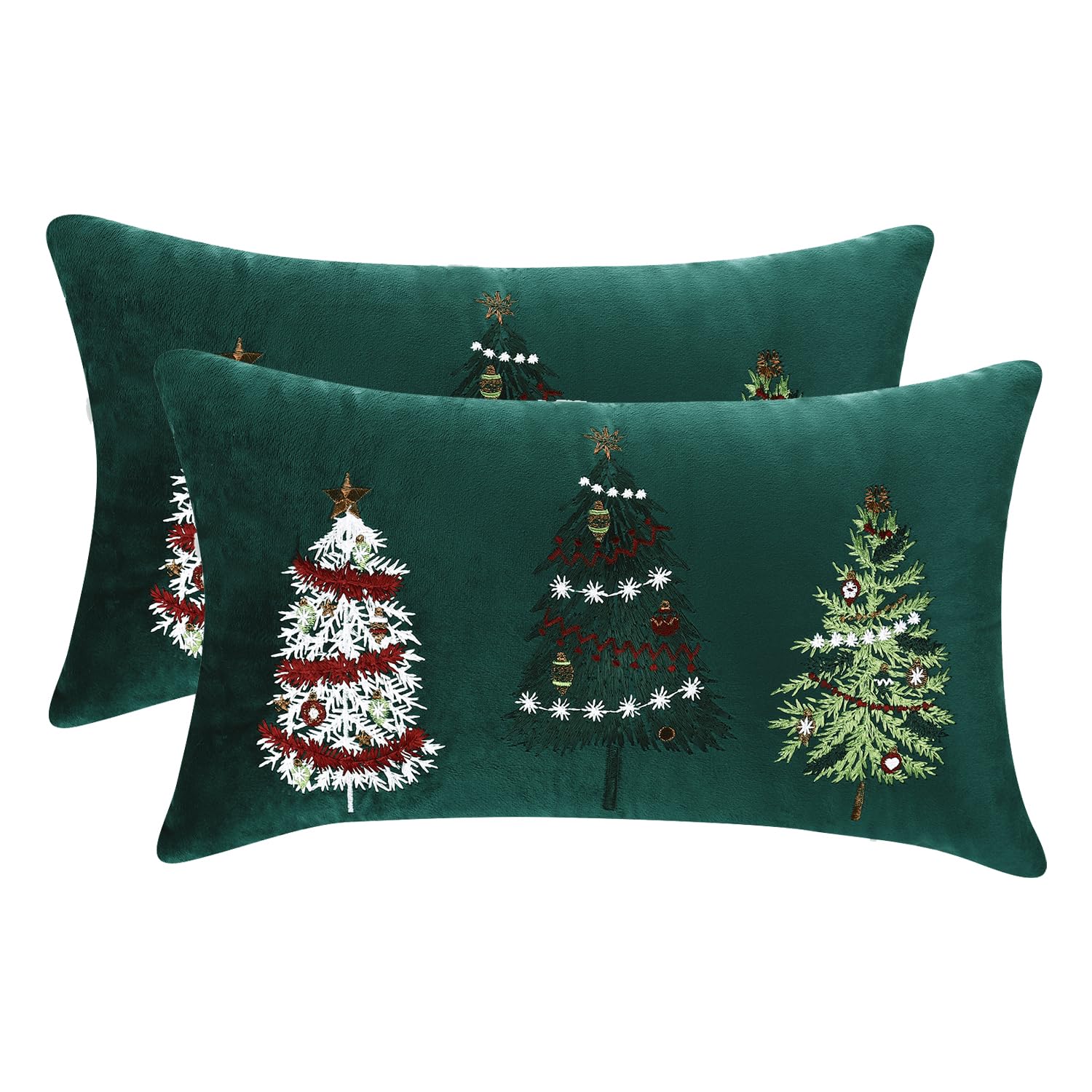 Tosleo Christmas Throw Pillow Cover 12 x 20 inch Set of 2 Green Christmas Tree Velvet Pillow case Party Decorations Pillowcase Winter Holiday Cushion Case