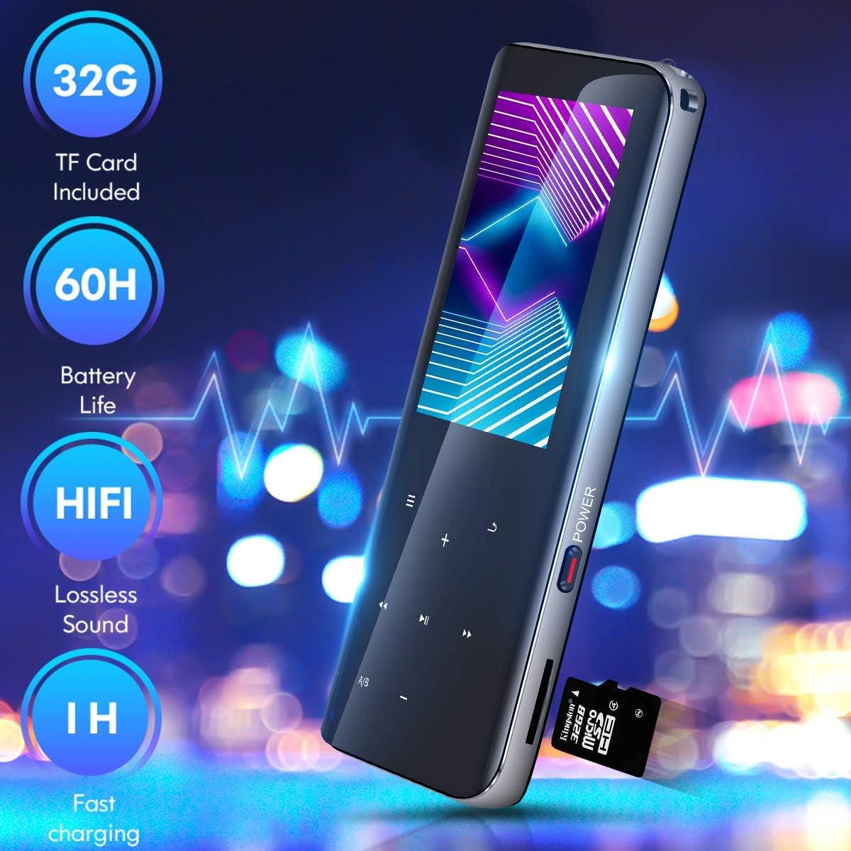 32GB Mp3 Player with Bluetooth 5.0 - Portable Digital Lossless Music Player for Walking Running,Super Light Metal Shell Touch Buttons with TF Card Expansion: Home Audio & Theater