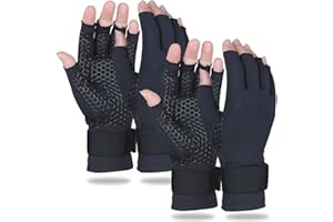 GORBGLE 2 Pairs Copper Arthritis Gloves for Women Men, Compression Gloves with Adjust Strap for Arthritis, Wrist Support, Hand Pain, Fingerless Computer Typing Gloves for Carpal Tunnel, RSI (Large/X-Large)