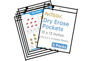 Ndsox 5 Packs Oversized Dry Erase Pockets Reusable Plastic Sleeves Clear Job Ticket Holders Heavy Duty Transparent Hanging Sheet Protectors for Teacher Classroom School Office Work Warehouse, Black