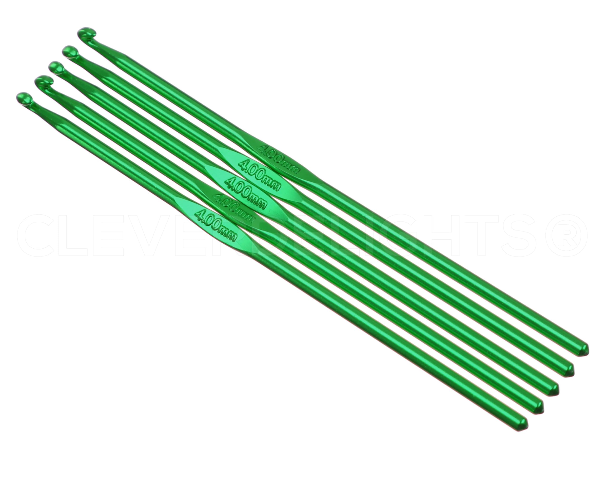5 Pack - CleverDelights Size G (Size 6) Aluminum Crochet Hooks - 6" Length - 4mm Diameter - Knitting