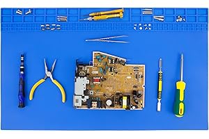 ESOLDNIC Extra Large Soldering Mat 23.7''x13.8'' 932°F Heat Resistant Silicone Repair Mat Non-Slip Large Workbench Mat for Soldering Iron, Electronic, Phone, Laptop Repair (Blue)
