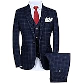 MOGU Mens 3-Piece Slim Fit Plaid Suit - Blazer, Vest, and Pants Set for Wedding, Party, and Business