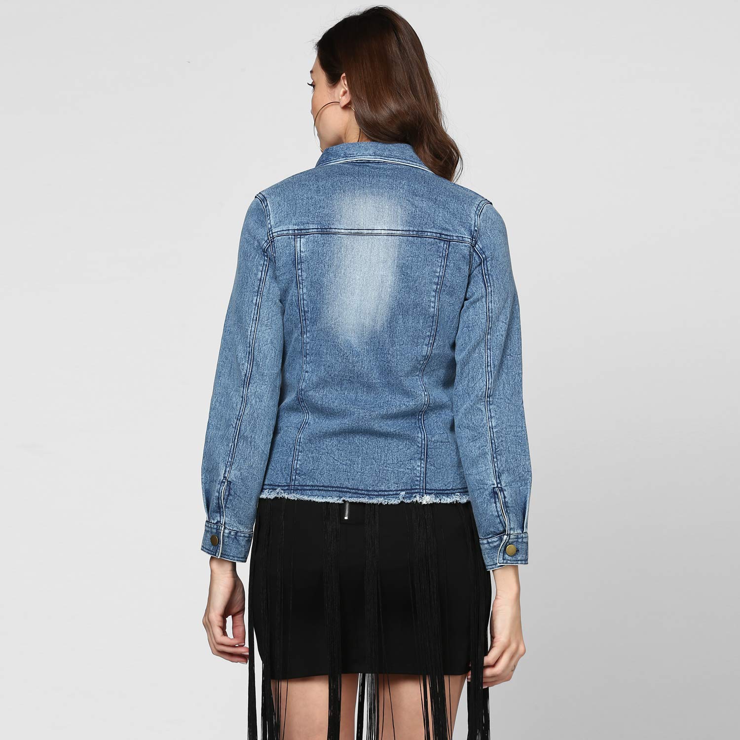 stylestone women's blue distressed denim jacket