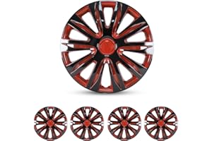 CAROXX 15'' Hubcaps, Wheel Rim Cover, Universal Hub Caps Replacement, ABS Material, Exterior Accessories for Car Pickup Truck SUV, Set of 4, Black & Red Lacquer