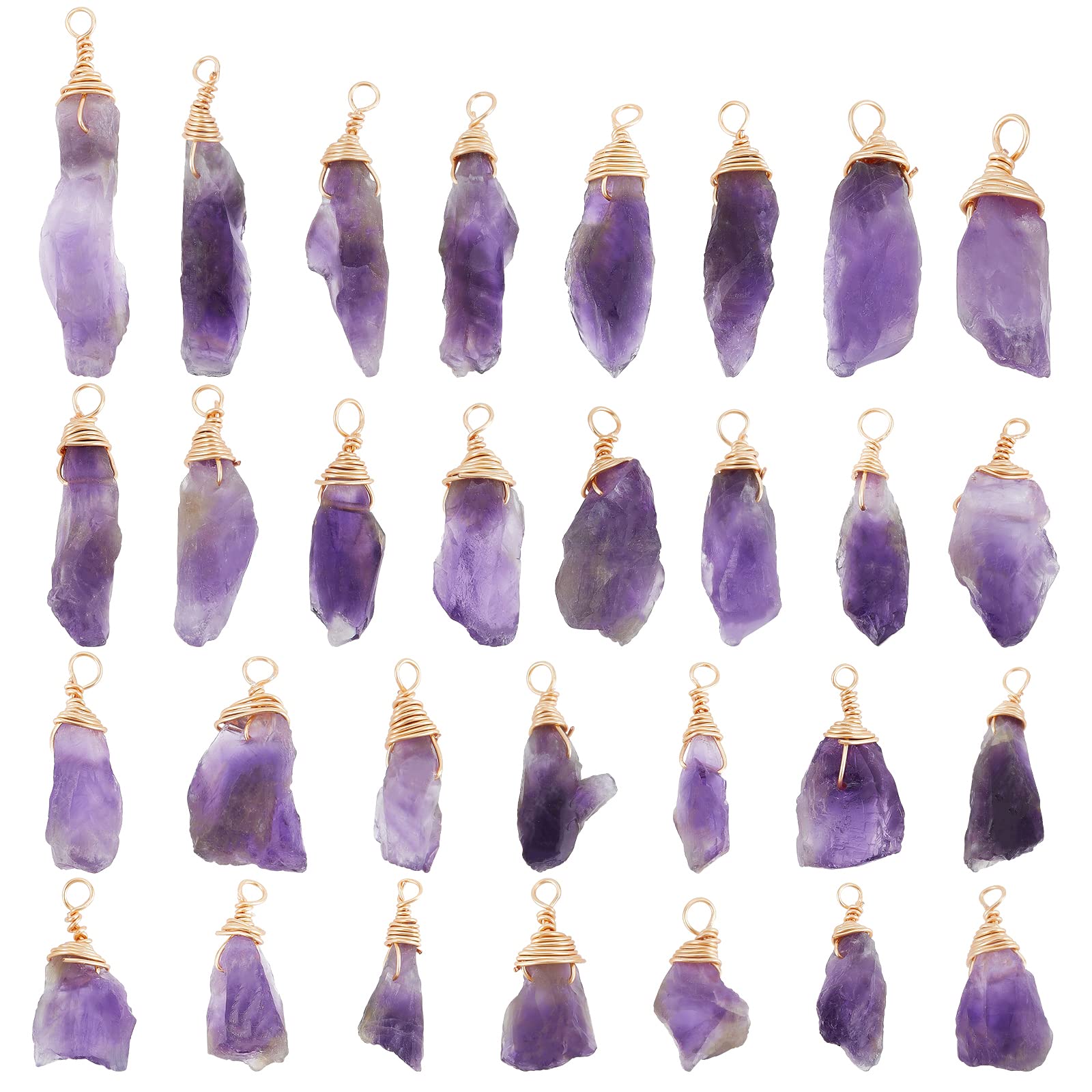SUPERFINDINGS 30Pcs Irregular Stone Pendants Natural Crystal Point Chakra Reiki Pendants Crystal Stone Set for Necklace Earrings Bracelet Jewelry Making, Hole: 3mm