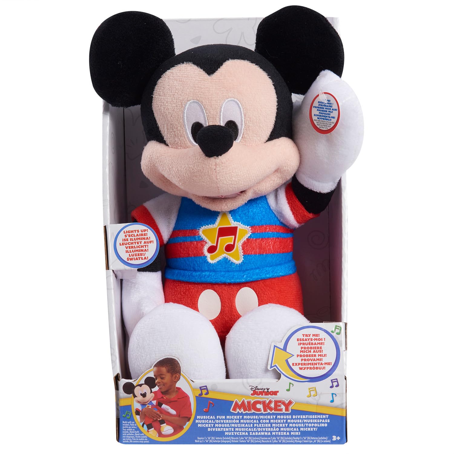 Disney Junior Mickey Mouse Funhouse Singing Fun Mickey Mouse 13 Inch Lights and Sounds Feature Plushie, Sings The Wiggle Giggle Song, Kids Toys for Ages 3 Up by Just Play