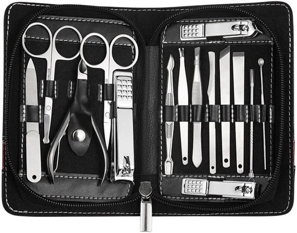 JasCherry 15 Pcs Stainless Steel Manicure Pedicure Set Nail-Clippers Cleaner Cuticle Grooming Kit - Perfect Nail Scissors Tool Set for Professional and Daily Use