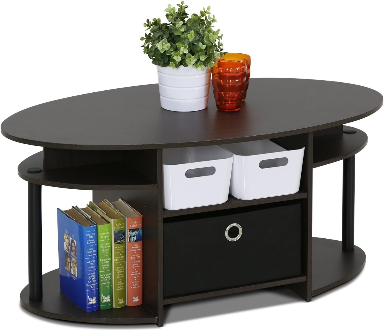 FURINNO Coffee Table With Bin, Walnut: Furniture & Decor