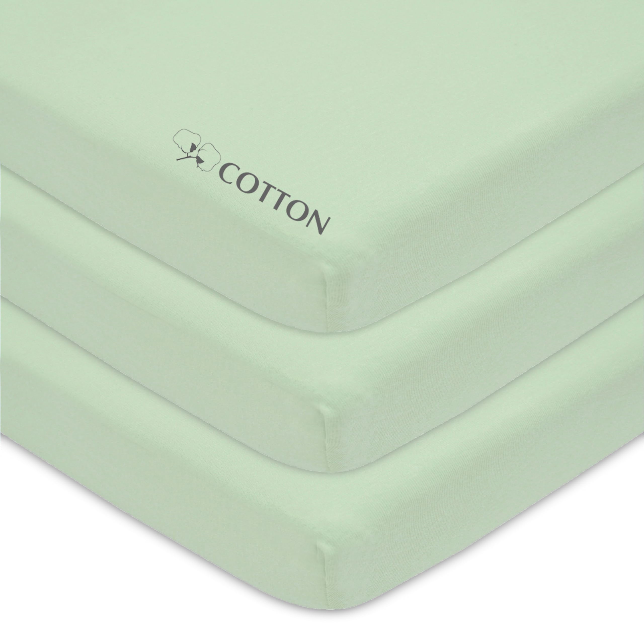 Photo 1 of American Baby Company 3 Pack 100% Natural Cotton Fitted Mini Crib Sheets 38" x 24" - Soft & Breathable Small Nesting Portable Sheets, Fits Pack N Play Mattresses, Celery, for Boys & Girls