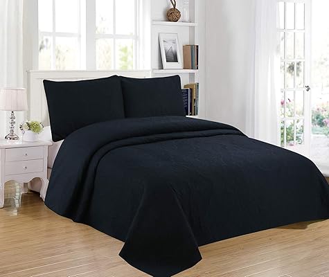 Sapphire Home 2-Piece Twin Oversize Bedspread Set, Black Emma