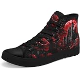 AWSOLE Men's Fashion High-top Canvas Shoes Stylish Gothic Skull Flat Walking Sneaker Unisex Breathable Lightweight Shoes