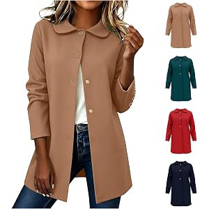 OTSANT Women's Trench Pea Coats Lightweight Mid Length Fall Winter Coat | Peter Pan Collared Button Down Peacoat Trendy Forma