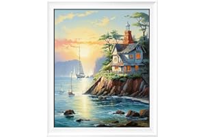 Leczany Cross Stitch Stamped Kit for Adults or Kids - Beach House | DIY Embroidery Starter Patterns Craft Kit Needlepoint for