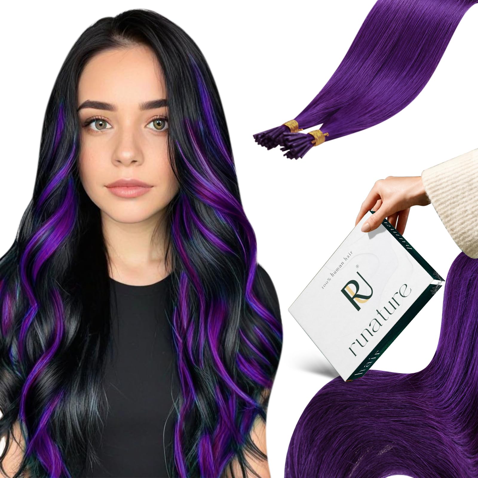 RUNATURE Purple I Tip Hair Extensions Real Human Hair Pre Bonded Stick I Tip Extensions Human Hair Purple Hair 18 Inch 25 Gram — image 1