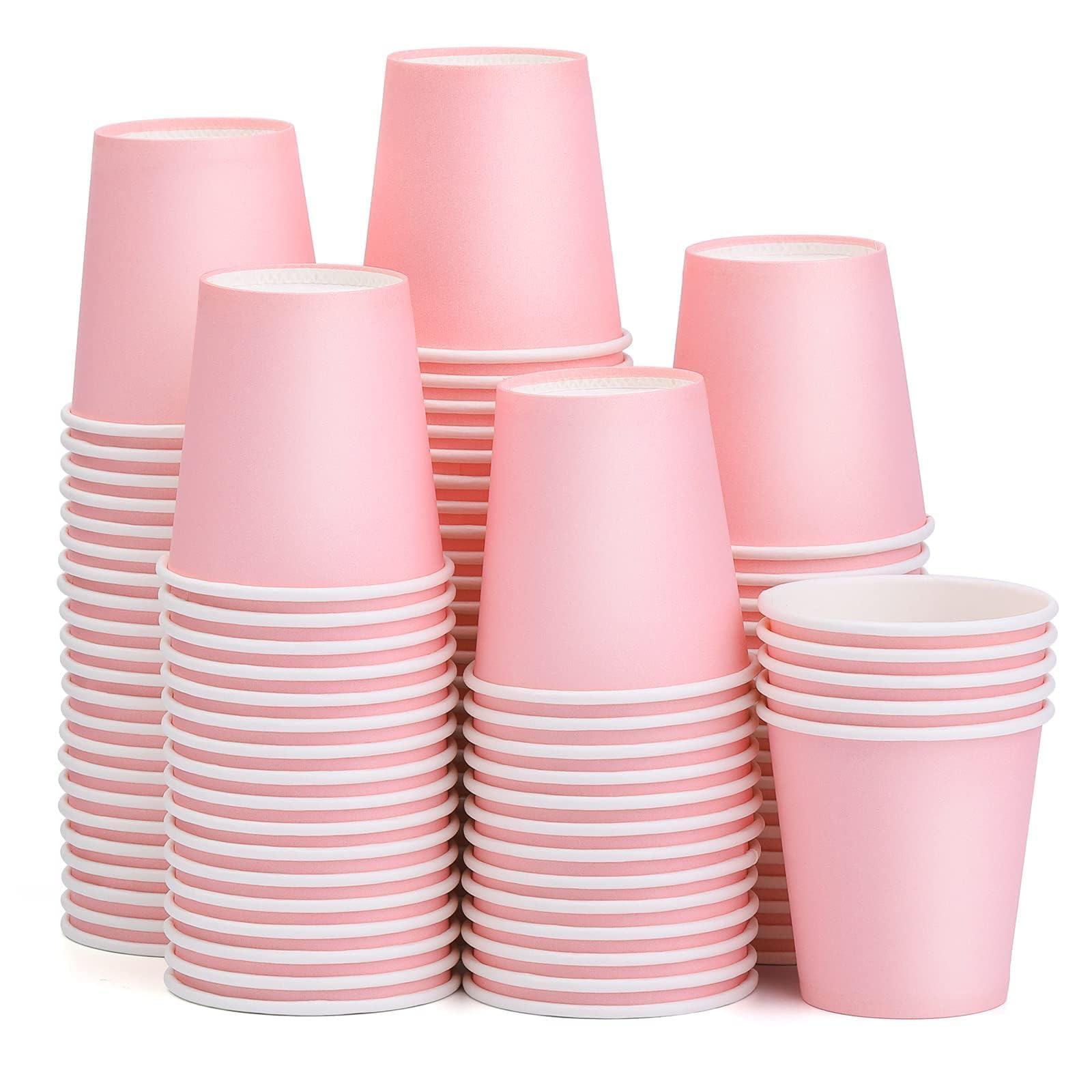 ENCHOL 100 Pack 3 oz Paper Cups, Disposable Bathroom Cups, Small Mouthwash Cup, Mini Espresso Cup, 3 oz Disposable Paper Cup for Party, Picnic, Office, and Travel (Pink)