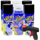 Plasti Dip Mulit-Purpose Rubber Coating Spray Black &amp; Gloss 11oz Rim Kit | 4 Matte Black, 2 Glossifier &amp; Cangun Wheel Kit, Remains Flexible &amp; Stretchy, Resists Abrasion, Chemicals, Impact, &amp; Weather