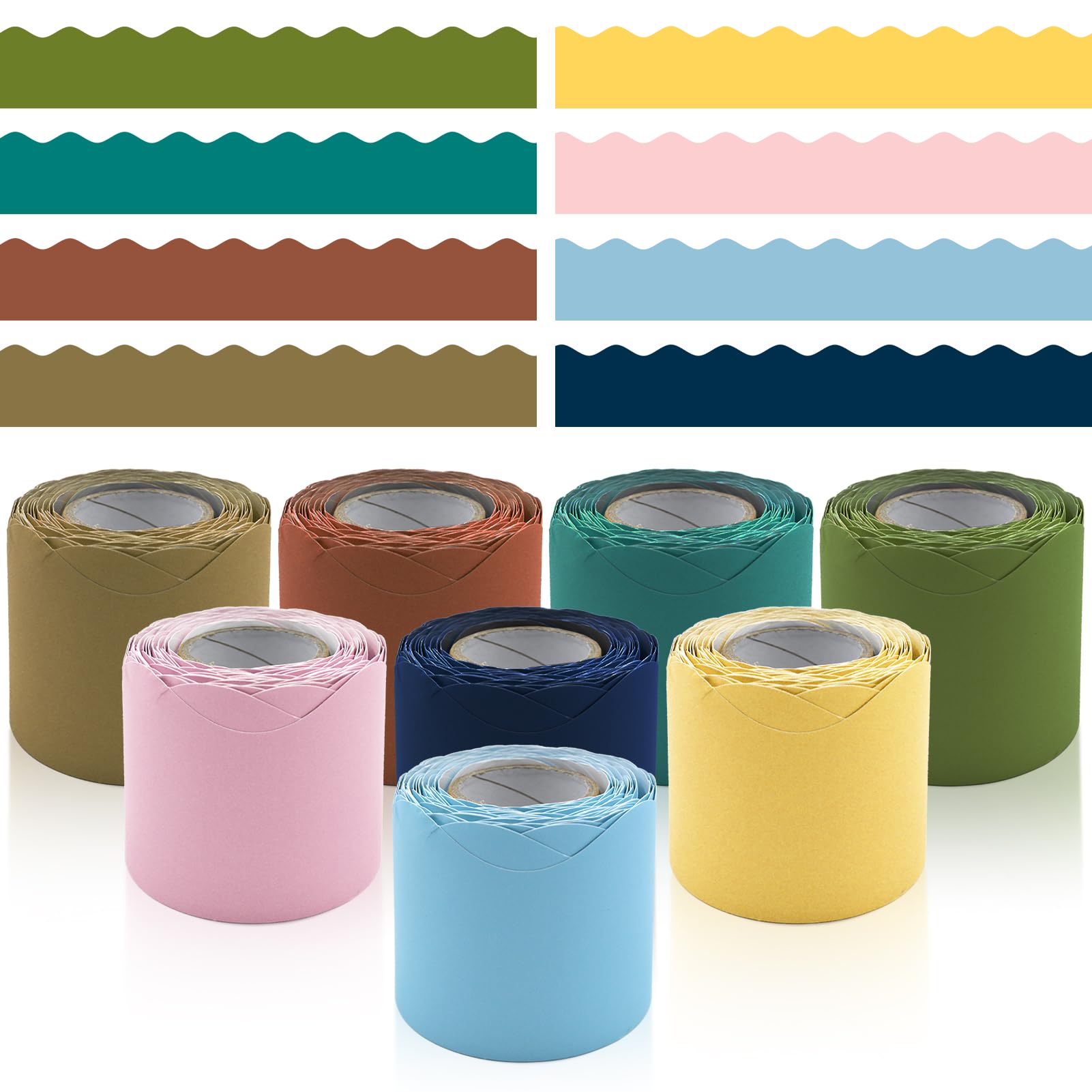 Photo 1 of 8 Rolls 262.4 Ft Bulletin Board Borders - Boho Scalloped Borders Bulletin for Classroom, School & Office Decor - Neutral Classroom Bulletin Board Decorations