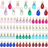 PH PandaHall 120Pcs 12 Colors Crystal Dangle Charms Transparent Glass Pendants Teardrop Charms with 18K Gold Plated Copper Loops for Jewelry Making