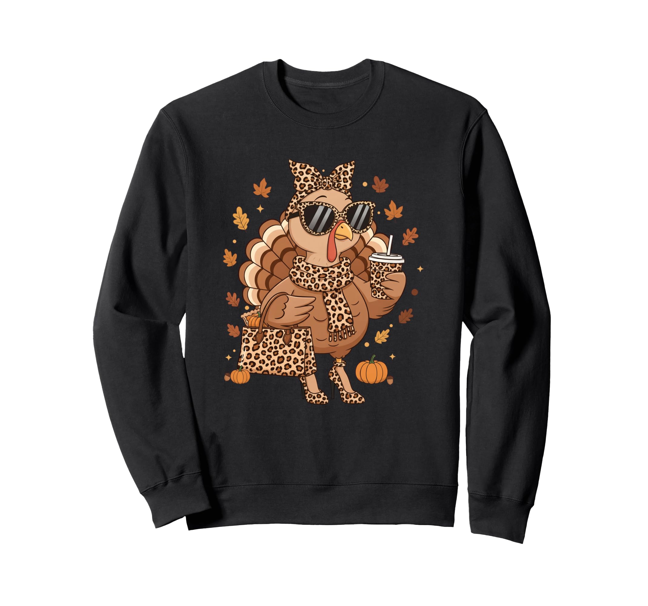 Photo 1 of (SMALL) Coquette Leopard Boujee Turkey Coffee Thanksgiving Season Sweatshirt