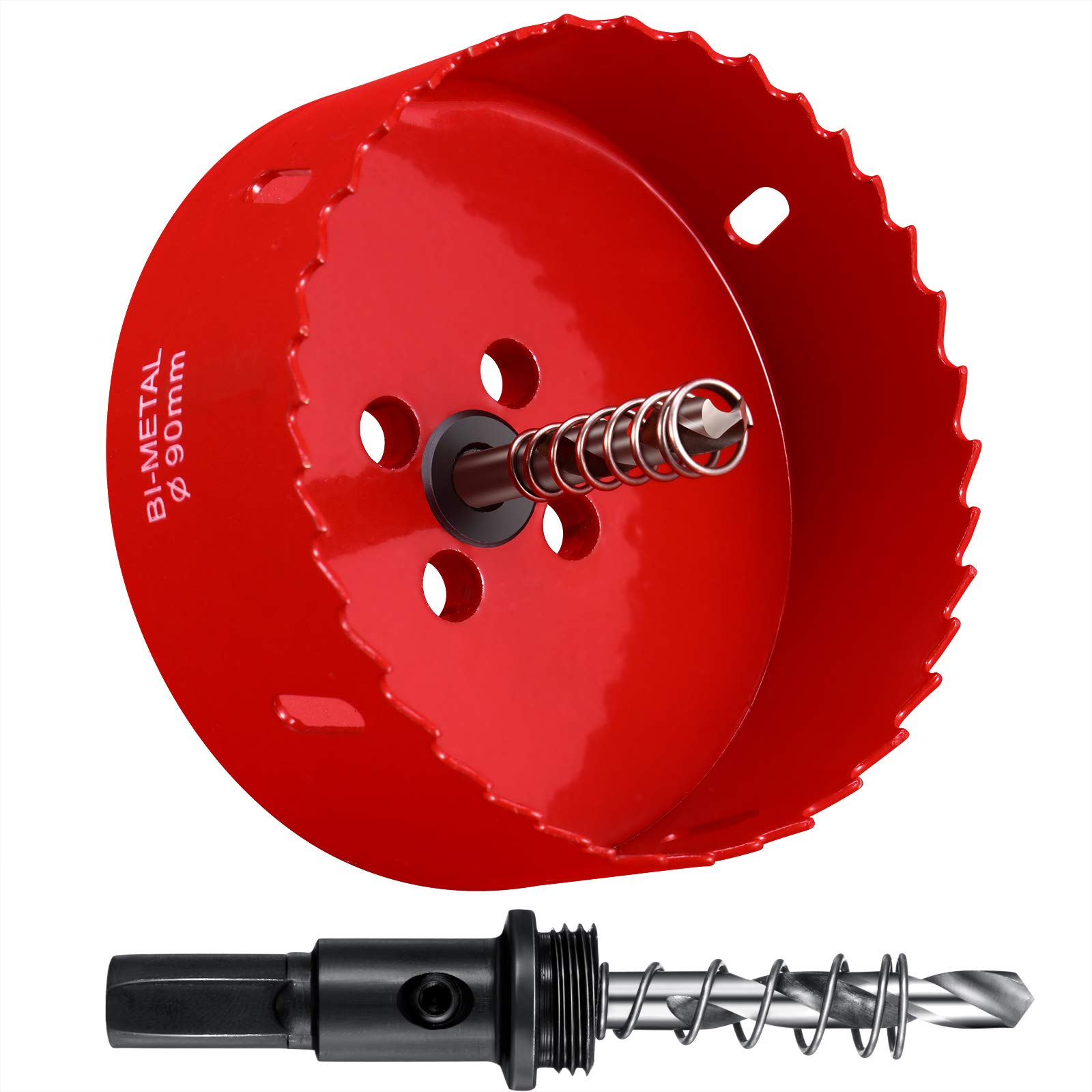 Photo 1 of 3.5 Inch 90 mm Hole Saw with Arbor M42 Corn Hole Drilling Cutters, Heavy Duty Metal Cutter for Wood Cornhole Boards Aluminum Plastic with Open Saw (Red)