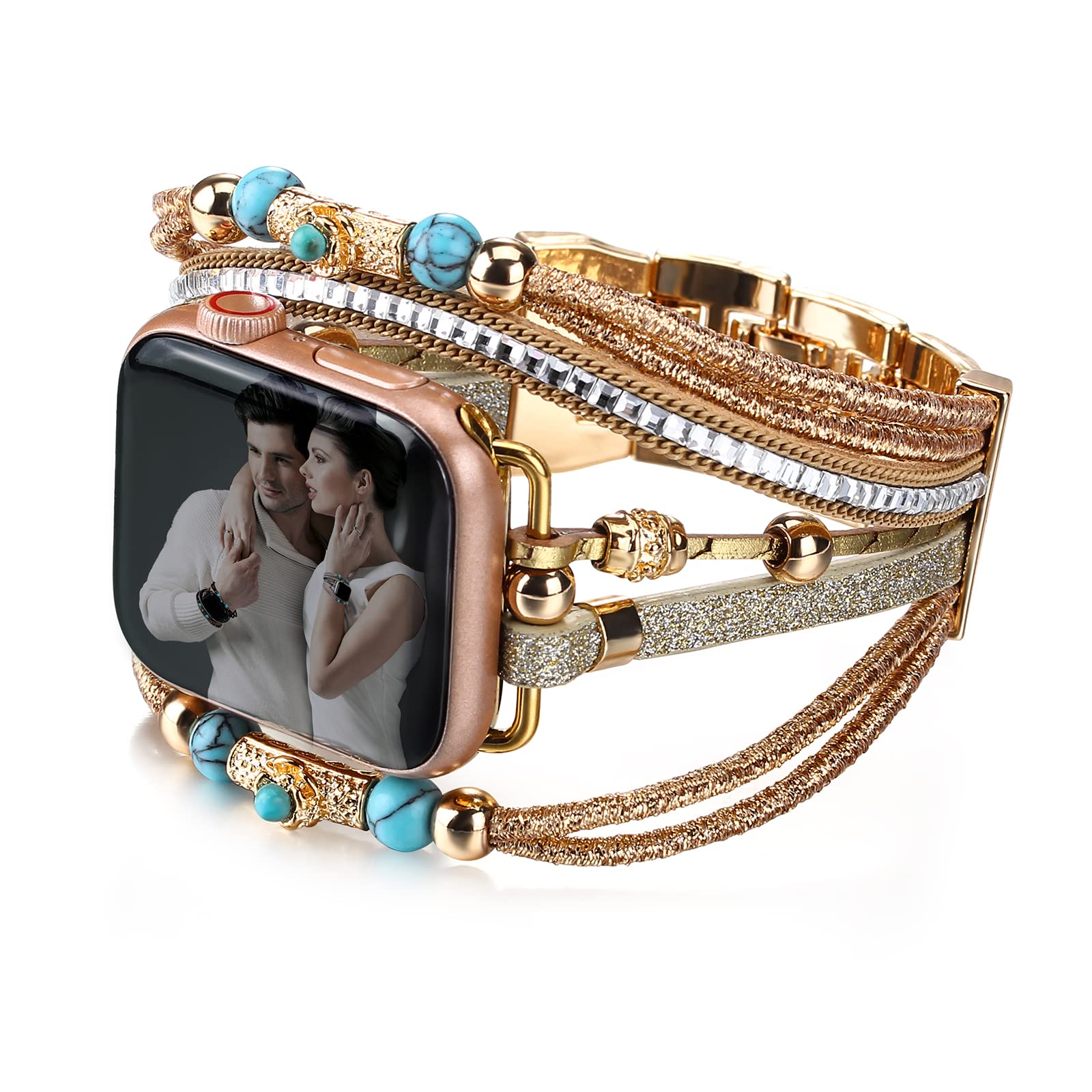 CHARMINGO Boho Watch Band Compatible with Apple Watch Bands Bracelet for Women Men 40mm 38mm 41mm - Leather Wrap Dressy Cute Apple Watch Strap for Iwatch Band Series 9 8 7 6 SE Ultra 2 5 4 3 2 1 - — image 1