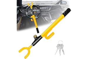 NOEAIKE Steering Wheel Lock,Heavy Duty Anti-Theft Car Device,Adjustable Length Locking with 3 Keys Universal Fit for Cars Trucks Vans and SUVs (Yellow)
