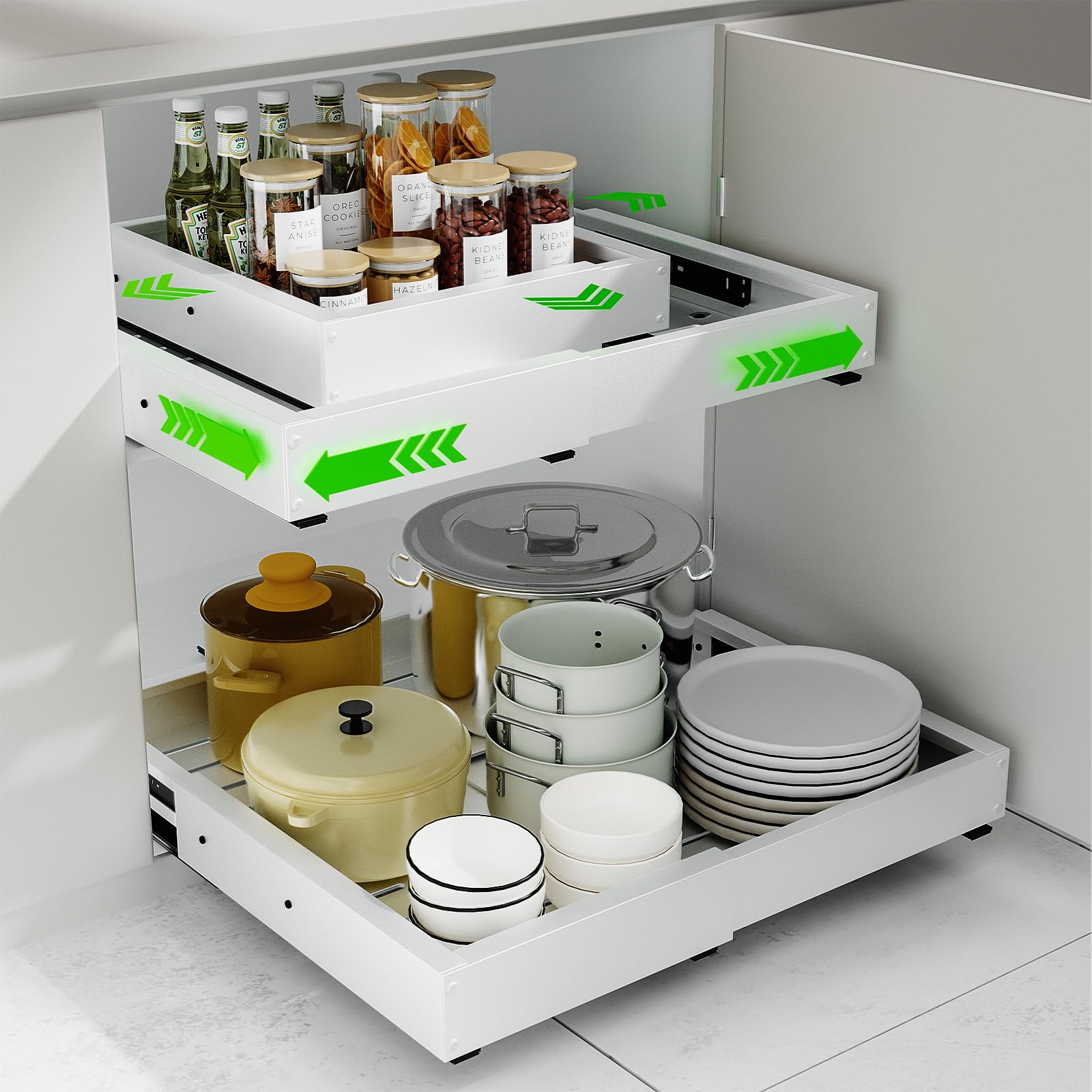 Photo 1 of 2 Pack Expandable Pull Out Cabinet Organizer, Width (12"-19" ) & Depth (16.5"-22")No Drill Adjustable Cabinet Pull Out Shelves for Kitchen,Pantry, Adhesive Roll Out Shelves for Kitchen Cabinets-White