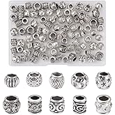 Craftdady 100pcs Antique Silver Barrel European Beads Tibetan Metal Drum Loose Beads Large Hole Rondelle Column Spacer Beads with Wavy Pattern for Jewelry Making Hole: 4-6mm