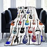 Electric Guitars Pattern Throw Blanket Music Soft Fleece Blanket Men Women Gift for Kids Boys Girls for Party Couch Sofa Bed Deco Blankets 50x40 Inch