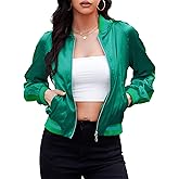 Zando Bomber Jacket Women 2025 - Lightweight Cropped Jacket Zip Up Casual Striped Women Jackets Trendy Outerwear with Pockets