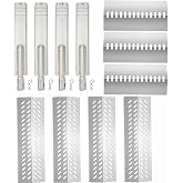 4 PC 304 Heavy Duty Cast Stainless Steel BBQ Premium Gas Grill Burners Replacements Parts + 4pcs 16631 Flame Tamer Flavor Bar + 3pcs 16520 Heat Plate Shield Set for Bull,Cal,Flame,Blaze,Lion and More
