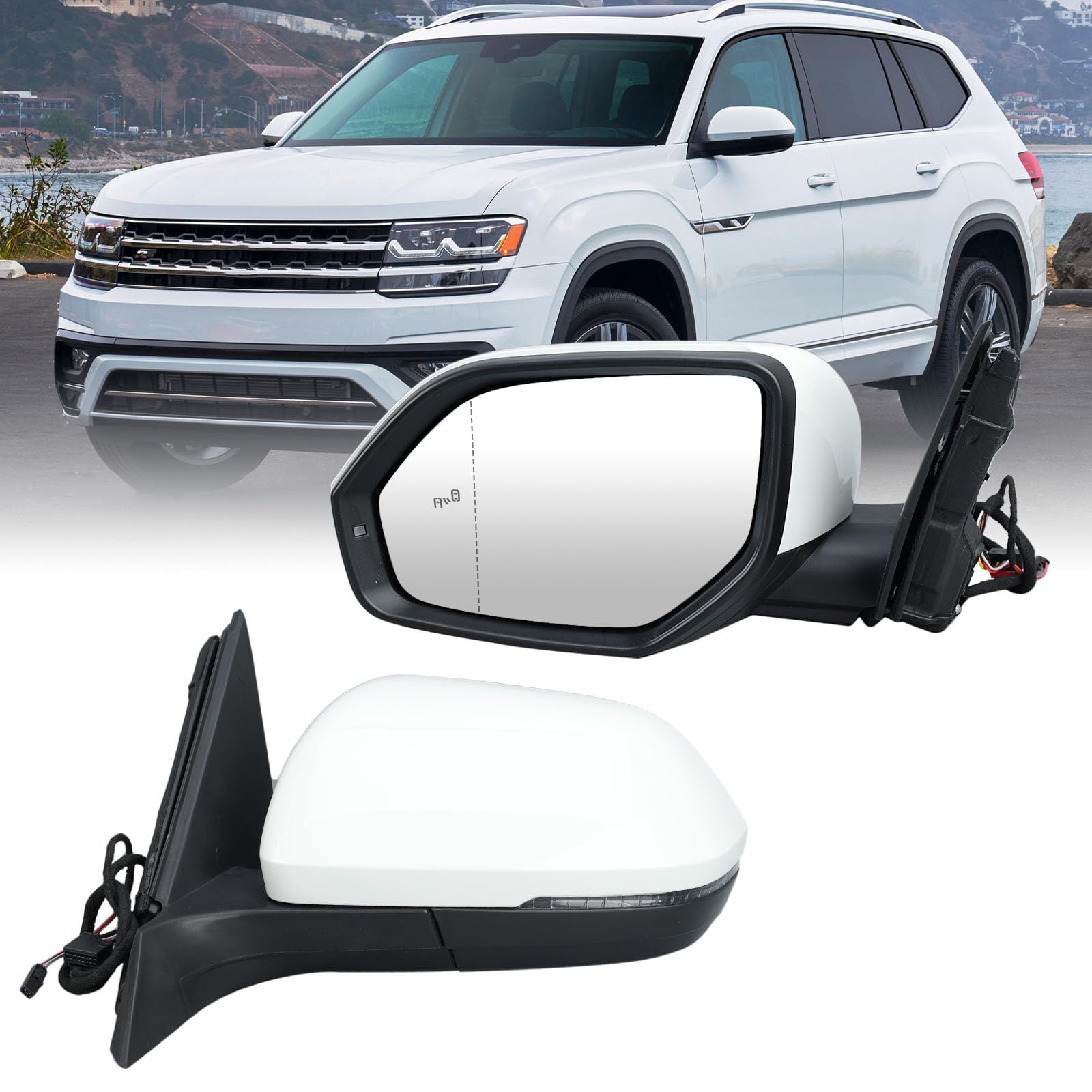 Photo 1 of Left Driver Side Mirror Compatible with Volkswagen Atlas Teramont 2018 2019 2020 2021 2022 2023 2024 Electric with Turn Signal Light Heated with Blind Spot Detection (6+2 Pins White?
