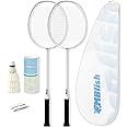 MBFISH Badminton Racket Set with 2 Carbon Fiber Rackets, 3 Shuttlecocks, 2 Replacement Racket Grip Tapes and 1 Badminton Bag - Perfect for Beginners & Outdoor Games 4U