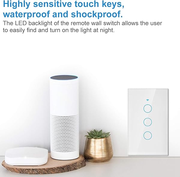 Yinhing Wi Fi Wandschalter Smart Switch Sprachsteuerungsschalter WiFi Touchscreen Schalter Single Circle for Home fr Alexa fr Google 3 Wege Wechselstrom 90 250 V Wei