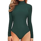 MANGOPOP Long Sleeve Bodysuits for Women Mock Turtle Neck Ribbed Body Suit Tops